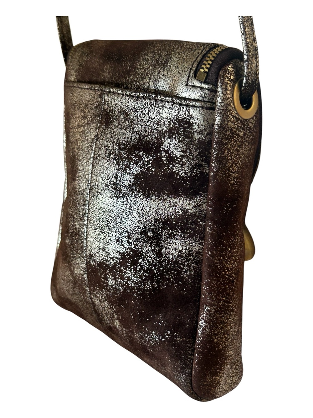 HOBO INTERNATIONAL Fern Metallic Shimmer Crossbody Bag with Brown/Gold Accents - Picture 10 of 17